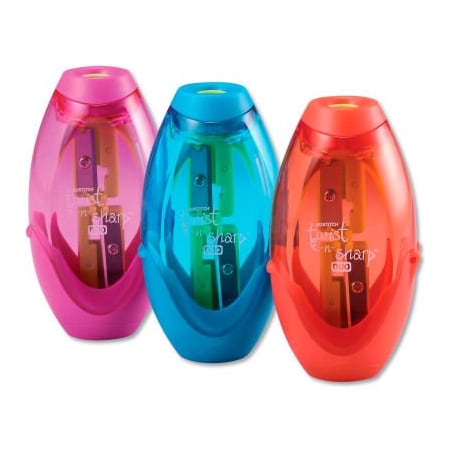 Bostitch Bostitch Twist-n-Sharp Pencil Sharpener, 2-Hole, 3.91in x 1.5in x 5.88in, Assorted Colors-6/Pk PS2-ASST